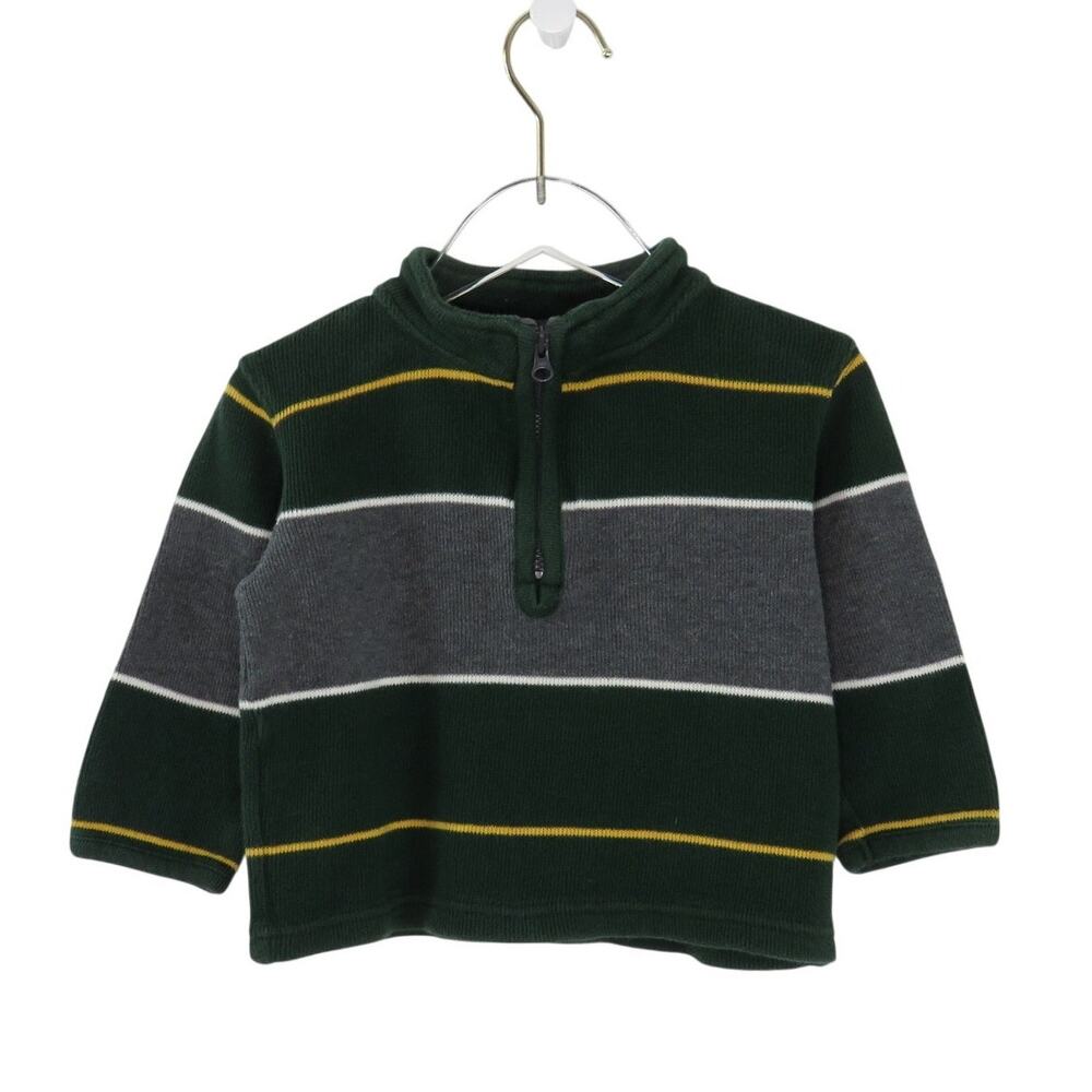 1990s Vintage Baby Gap Forest Green Striped Quarter Zip Sweater 12-18M